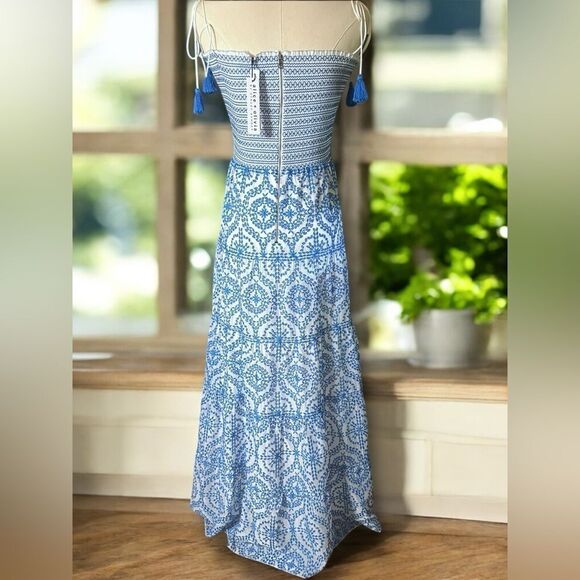 NEW ALICE + OLIVIA $695 Marna Maxi Midi Dress Off White/French Blue - Picture 6 of 14